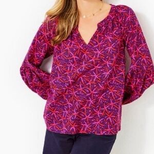 Lilly Pulitzer Sullivan Top Passion Fruit Pink Star Searching size Medium NWT